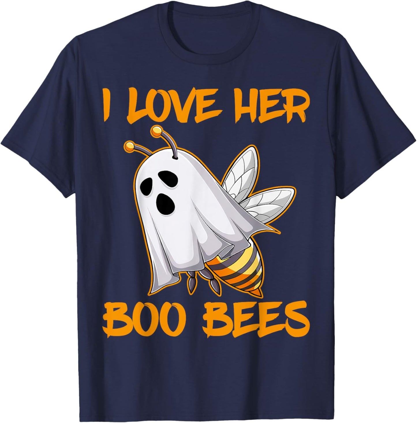 Funny I Love Her Boo Bees Couples Halloween Day Men Women T-Shirt - T-Shirt | Navy