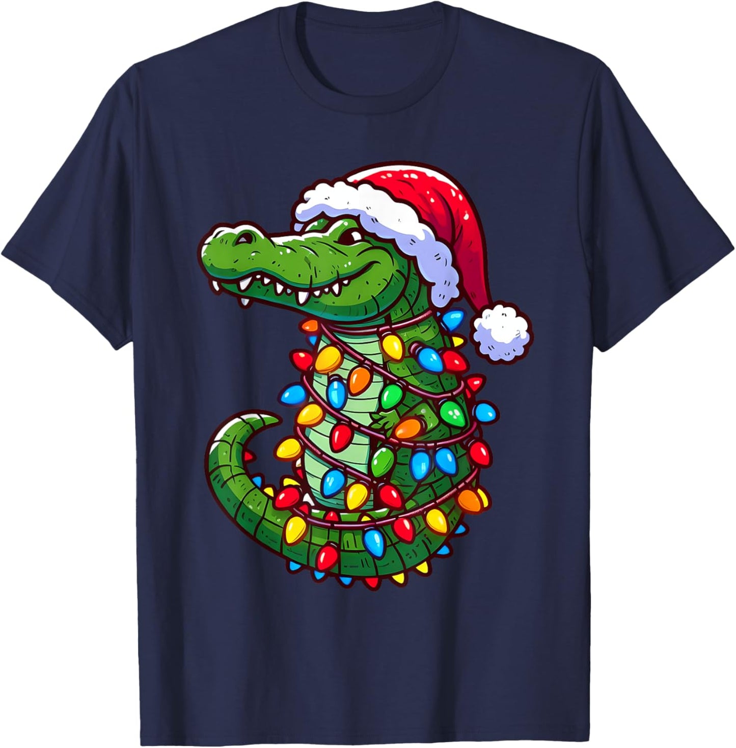 Funny Alligator Santa Hat Christmas Pajama Toddler Boys Kids T-Shirt - T-Shirt | Navy
