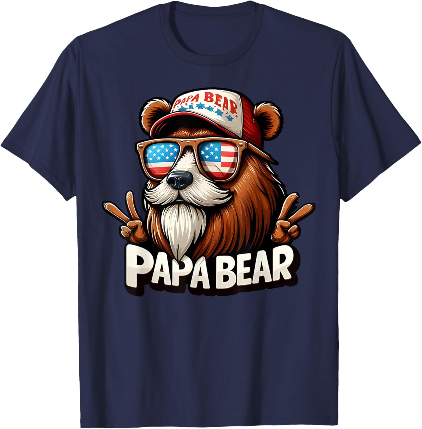 Papa Bear Shirt Fathers Day Gift US American Flag Best Dad T-Shirt - T-Shirt | Navy