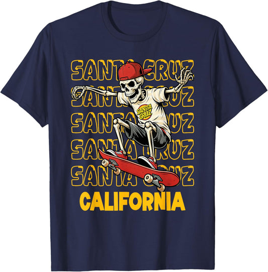 Vintage Skeleton Skateboard Santa Cruz California Streetwear T-Shirt - T-Shirt | Navy