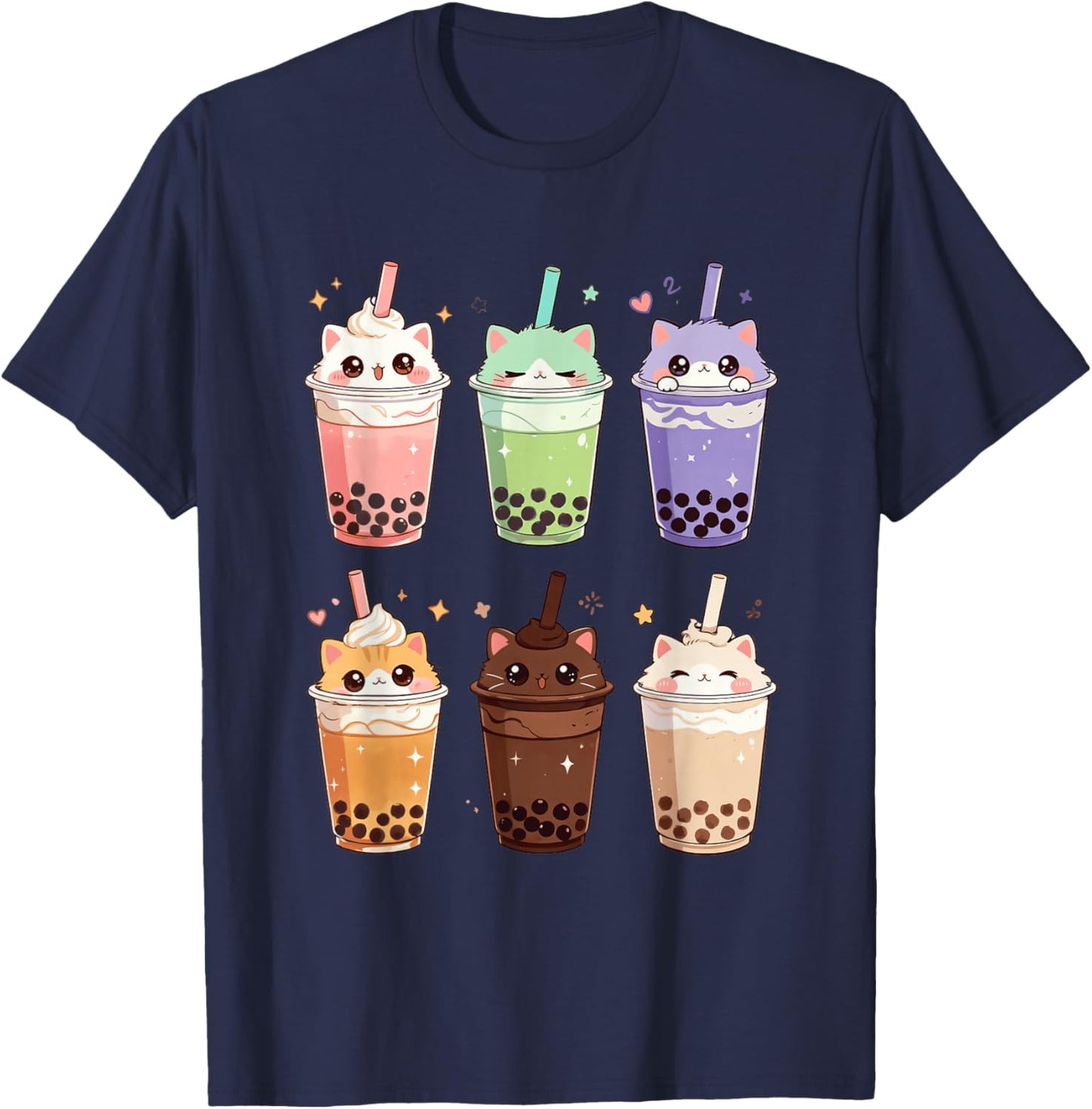 Kawaii Cat Boba Tea Bubble Tea Kawaii Japanese Anime T-Shirt - T-Shirt | Navy