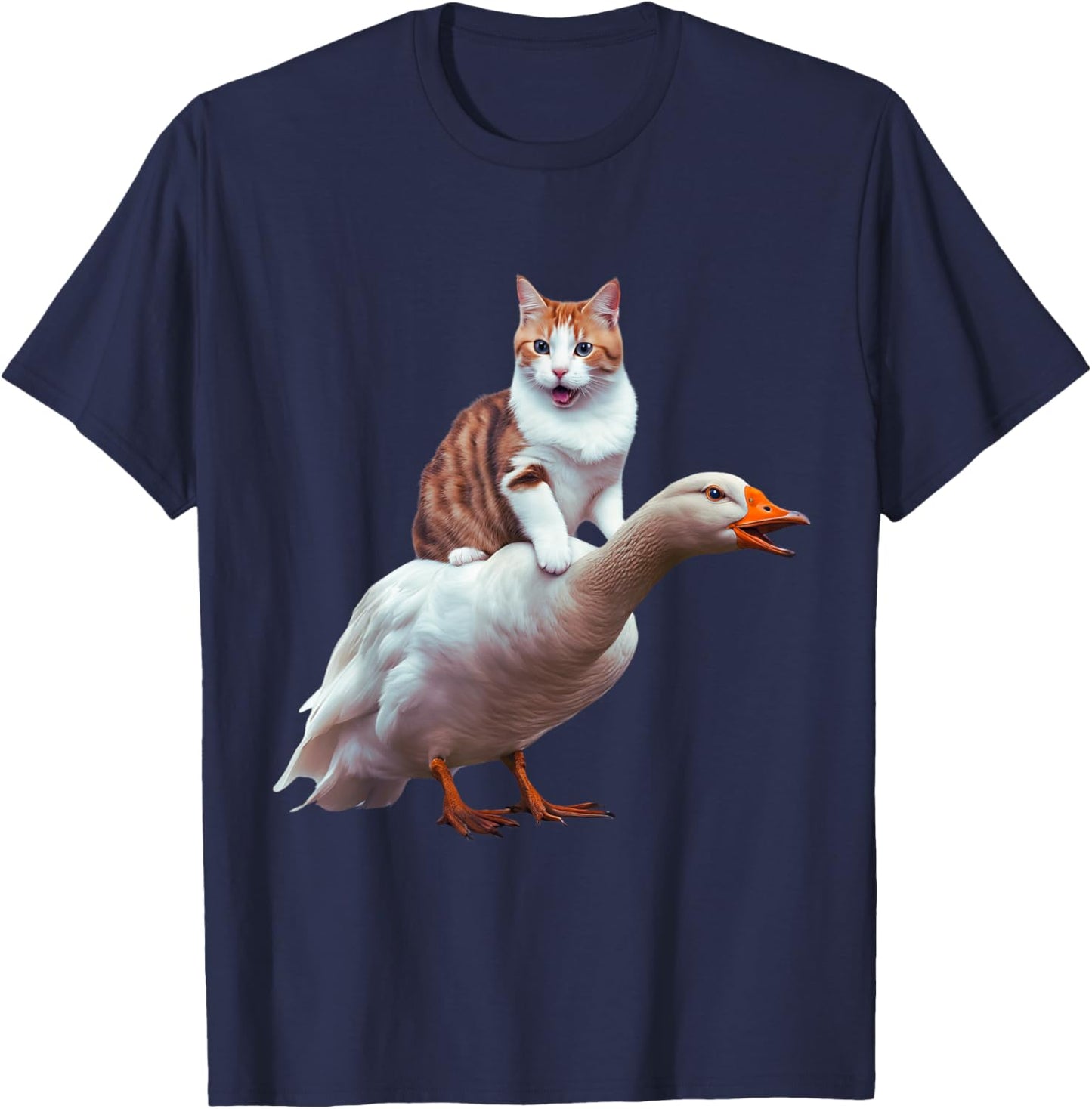 Funny Cat Goose Meme Cat Riding Geese Animal Humor Cat Goose Women Kids T-Shirt - T-Shirt | Navy