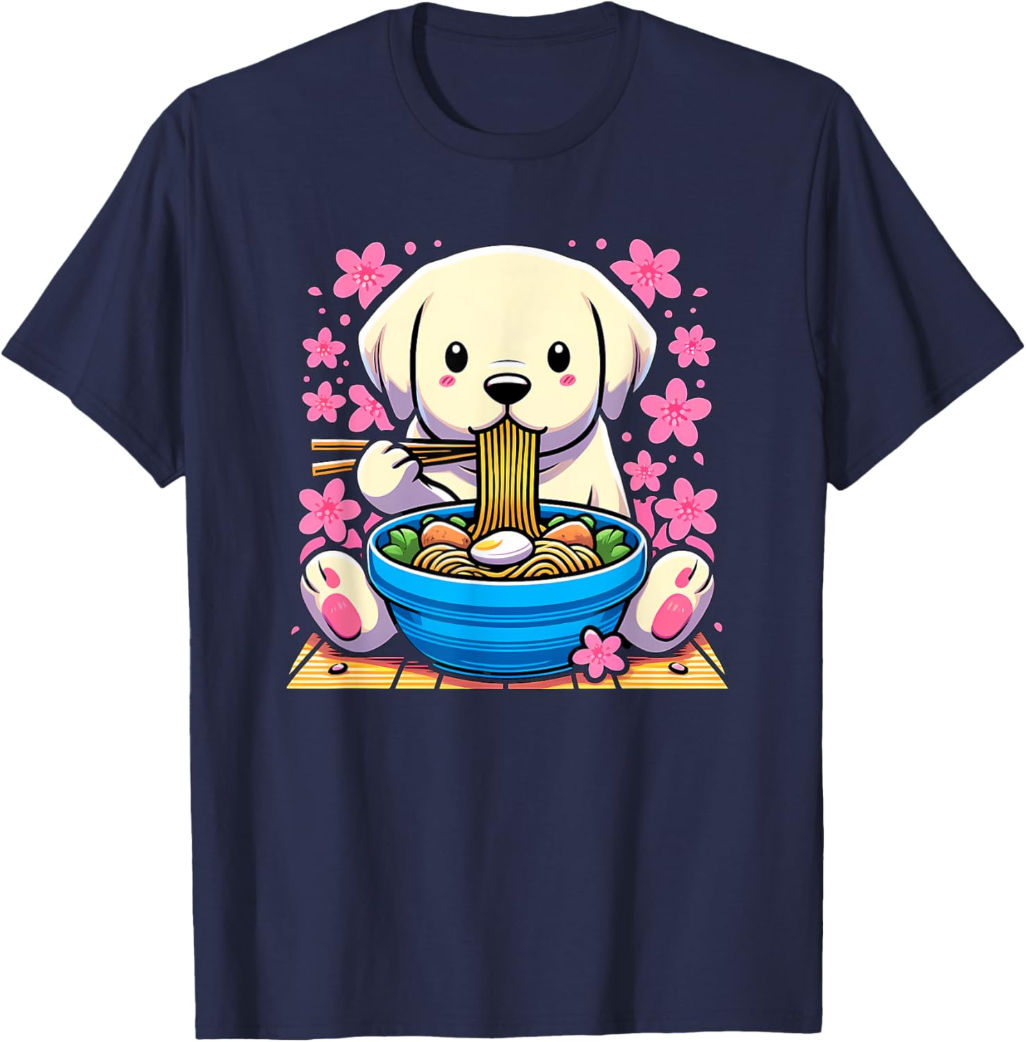 Kawaii Labrador Retriever dog Eating Ramen T-Shirt - T-Shirt | Navy