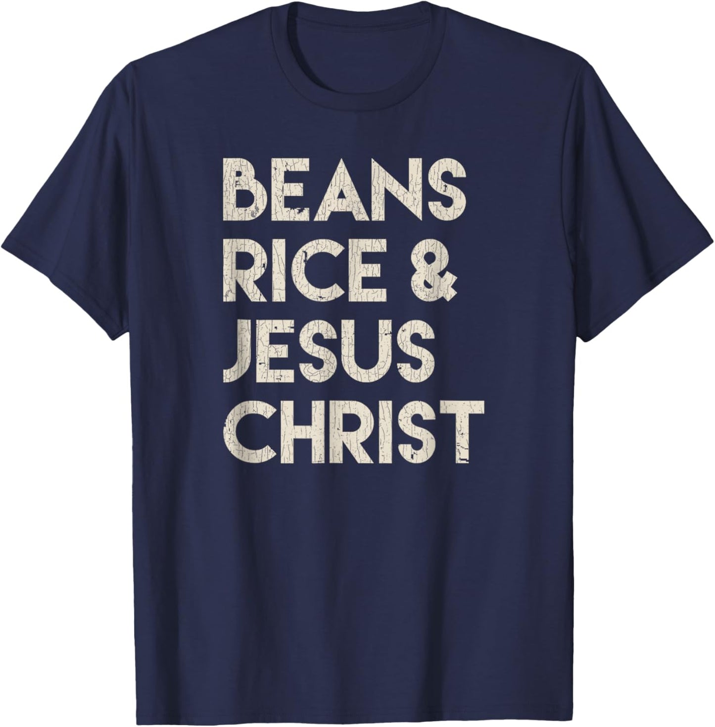 Vintage Retro Beans Rice & Jesus Christ T-Shirt - T-Shirt | Navy