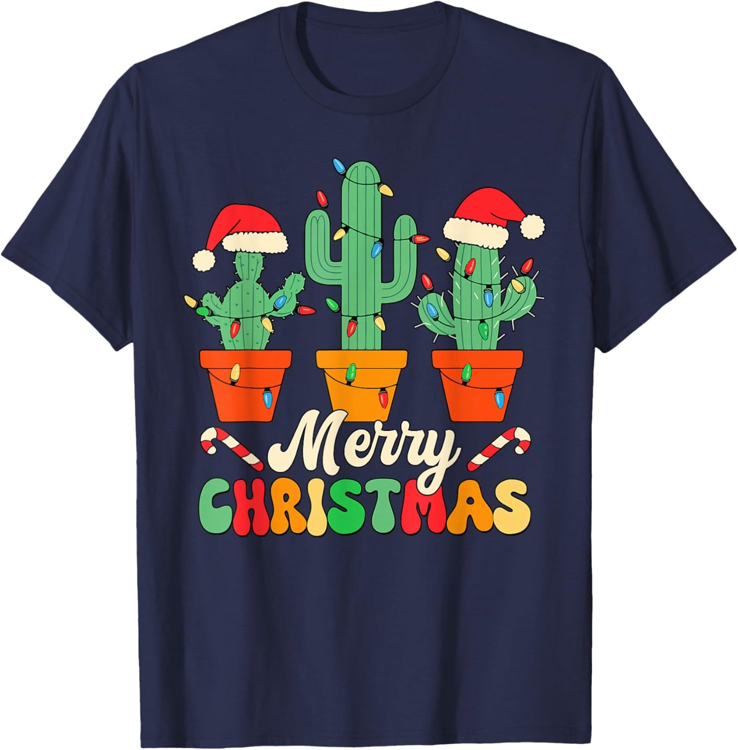 Christmas Cactus Cute Succulent Plant Xmas Men Women Kids T-Shirt - T-Shirt | Navy