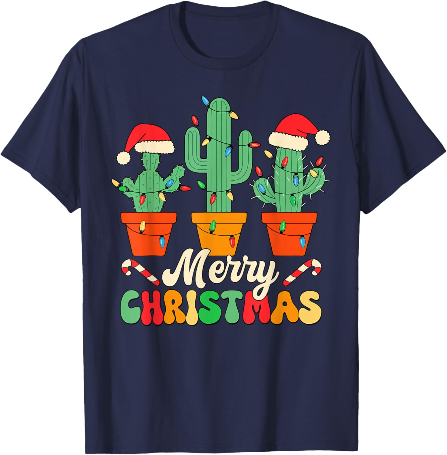 Christmas Cactus Cute Succulent Plant Xmas Men Women Kids T-Shirt - T-Shirt | Navy