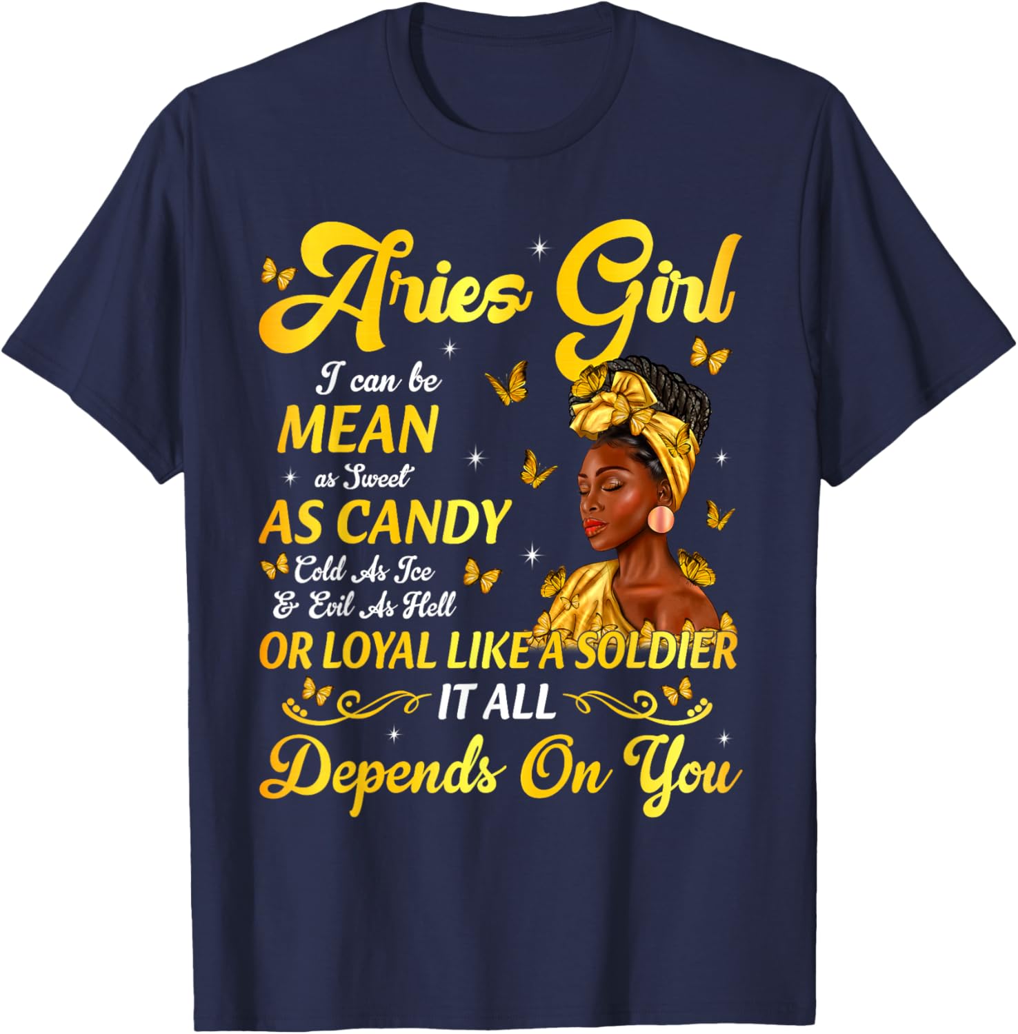African American Birthday Black Women Aries Girl T-Shirt - T-Shirt | Navy