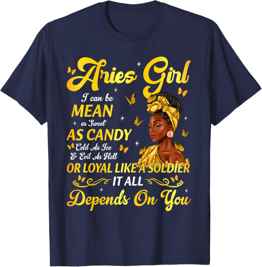 African American Birthday Black Women Aries Girl T-Shirt - T-Shirt | Navy