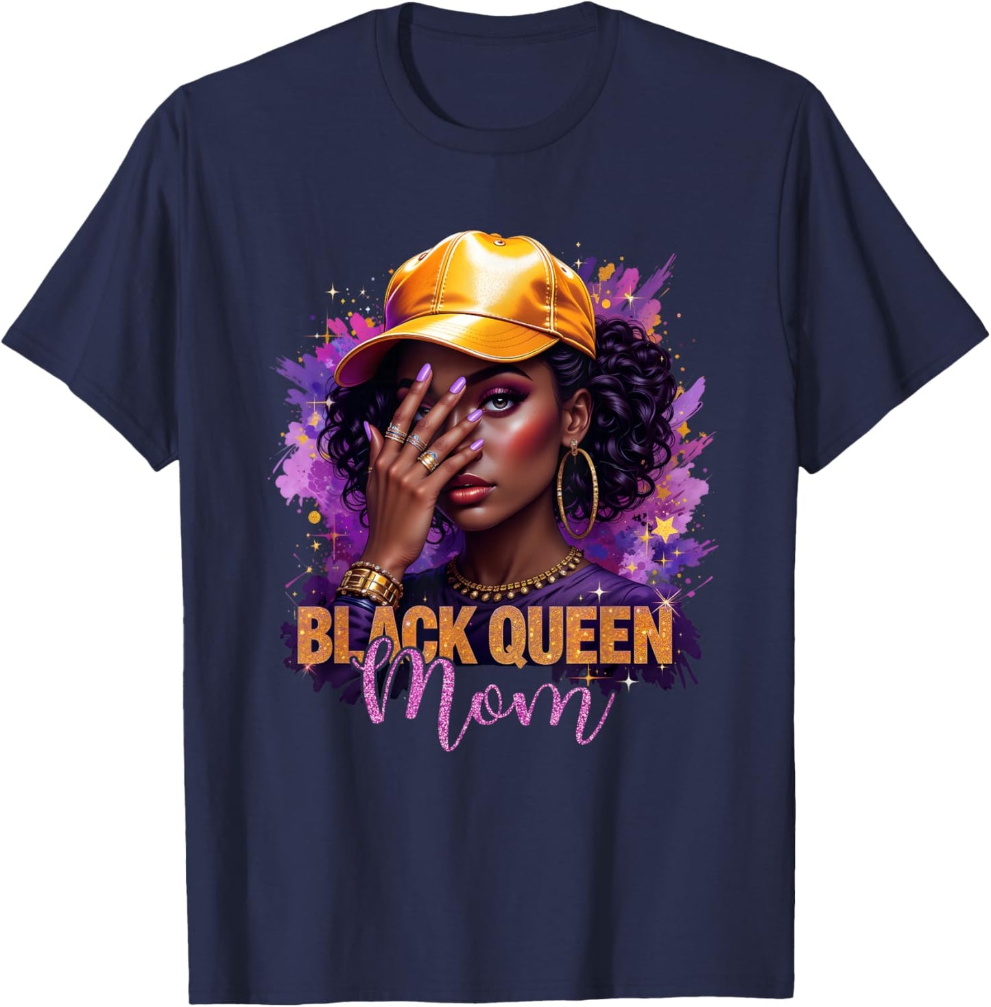 Black Queen Mom Happy Mothers Day Afro African American T-Shirt - T-Shirt | Navy