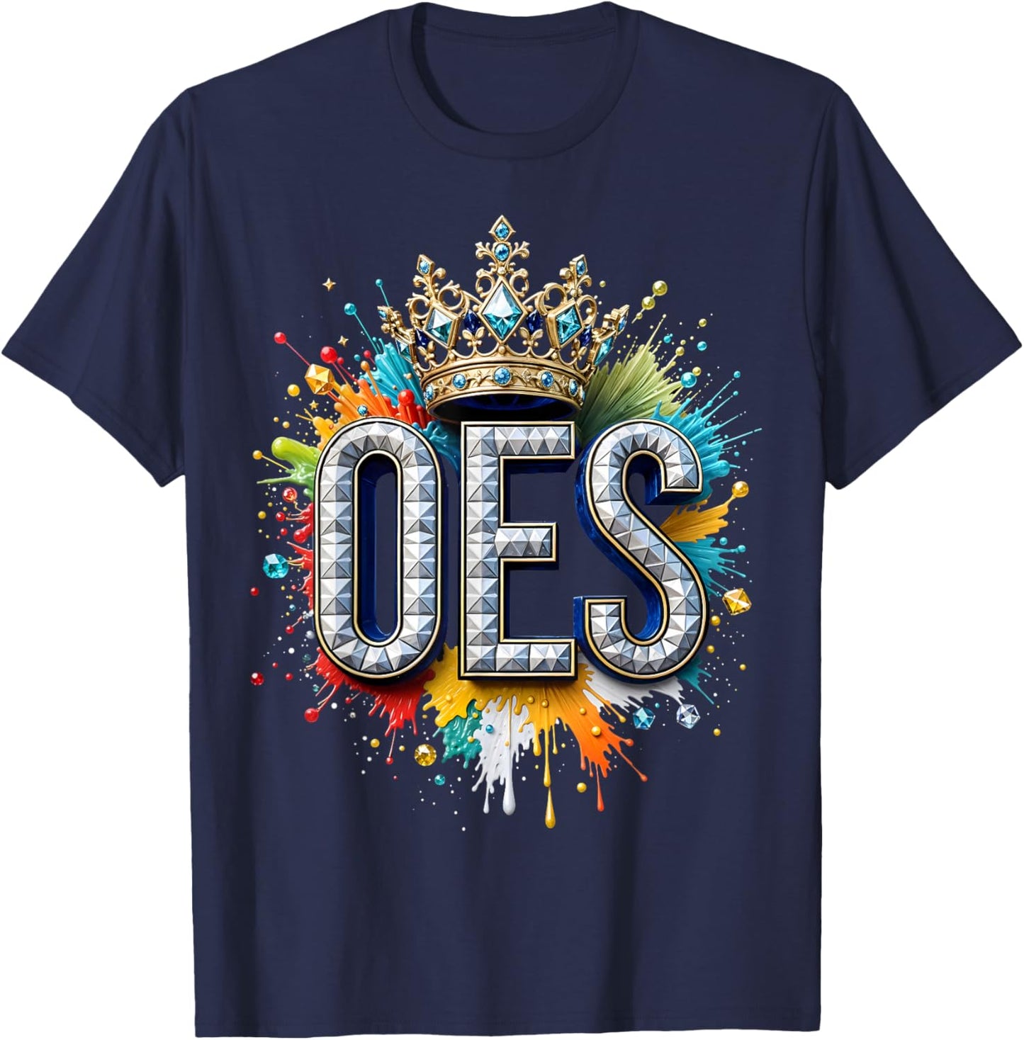 OES Crystal Queen Crow Color Splat Order of the Eastern Star T-Shirt - T-Shirt | Navy
