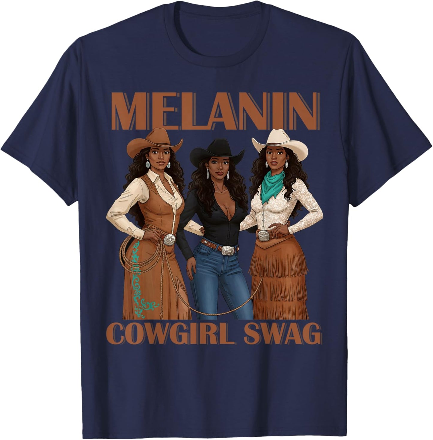 Let's Go Girls Retro Western Country Melanin Cowgirl Swag T-Shirt - T-Shirt | Navy