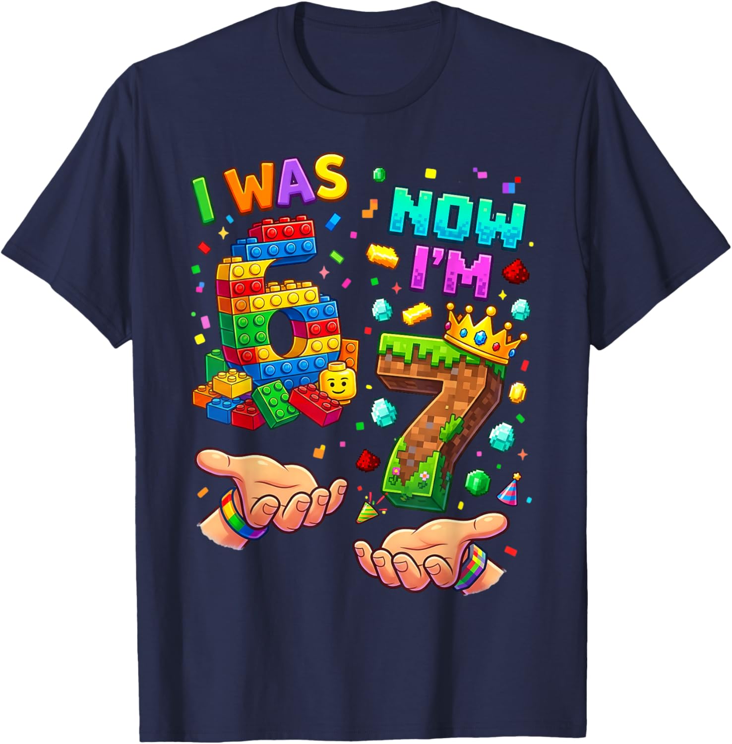 I was 6 Now Im 7 I Just Turned 67 Birthday Meme T-Shirt - T-Shirt | Navy