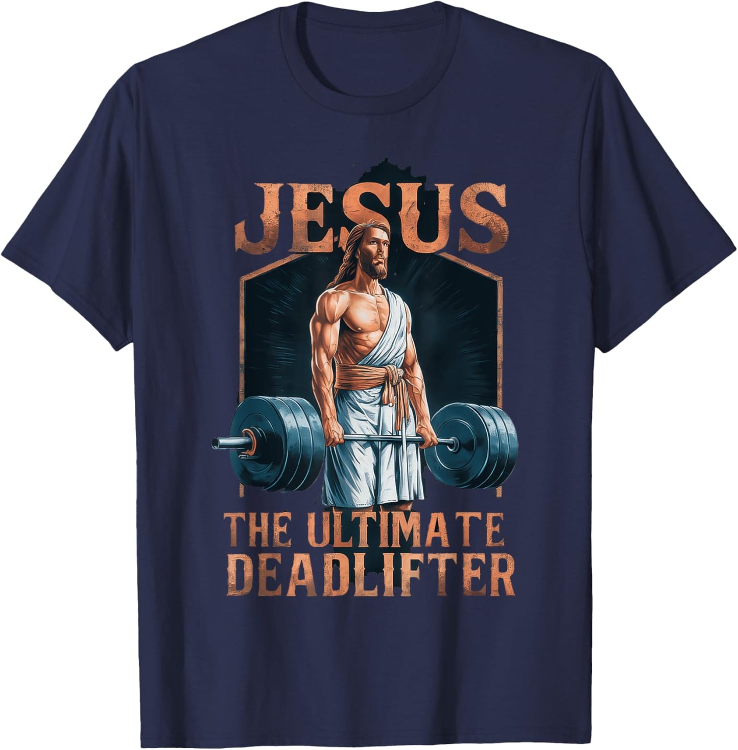 Jesus The Ultimate Deadlifter Fitness Gym Vintage Christian T-Shirt - T-Shirt | Navy