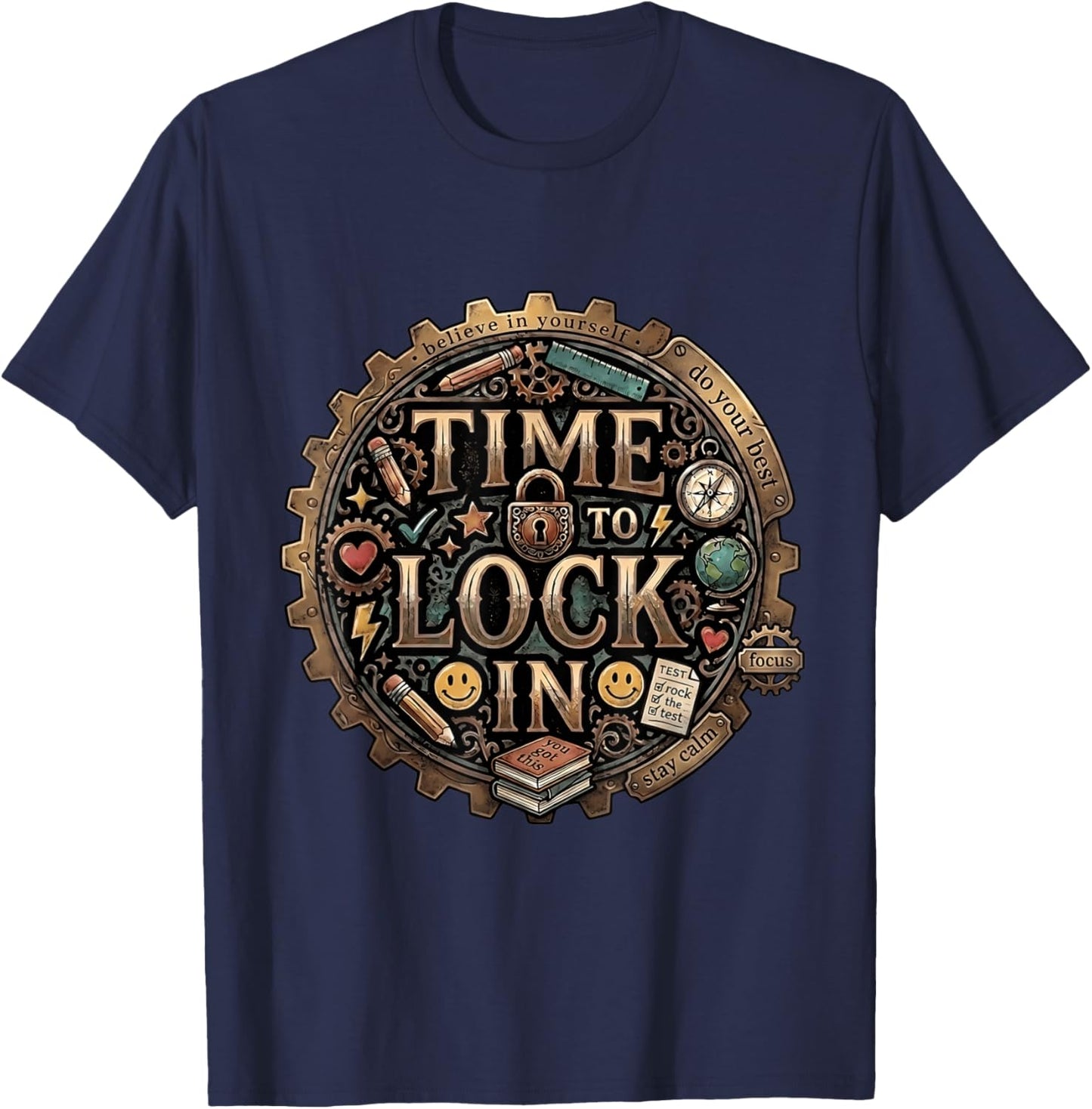 Time to Lock in Teacher Testing Day T-Shirt - T-Shirt | Navy