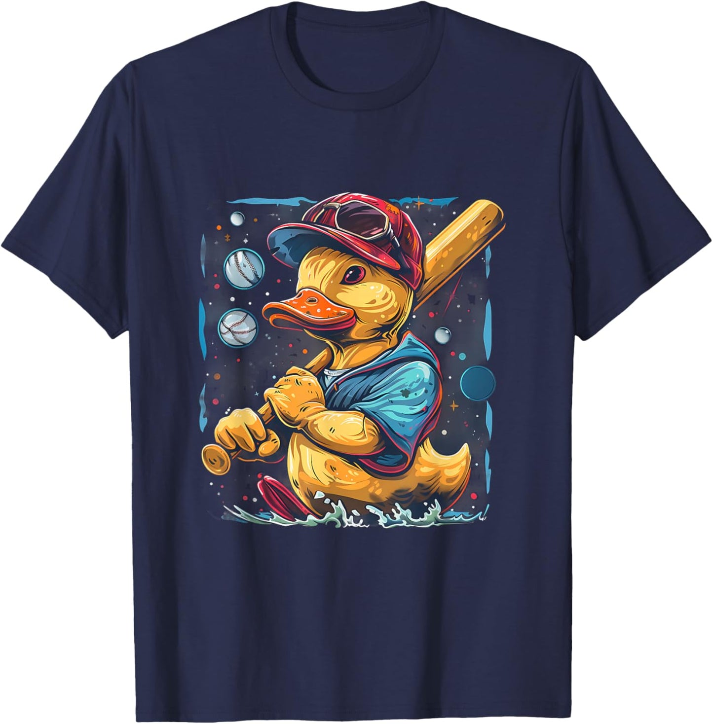 Rubber Duck Baseball Player Space Moon Rubber Duckie T-Shirt - T-Shirt | Navy