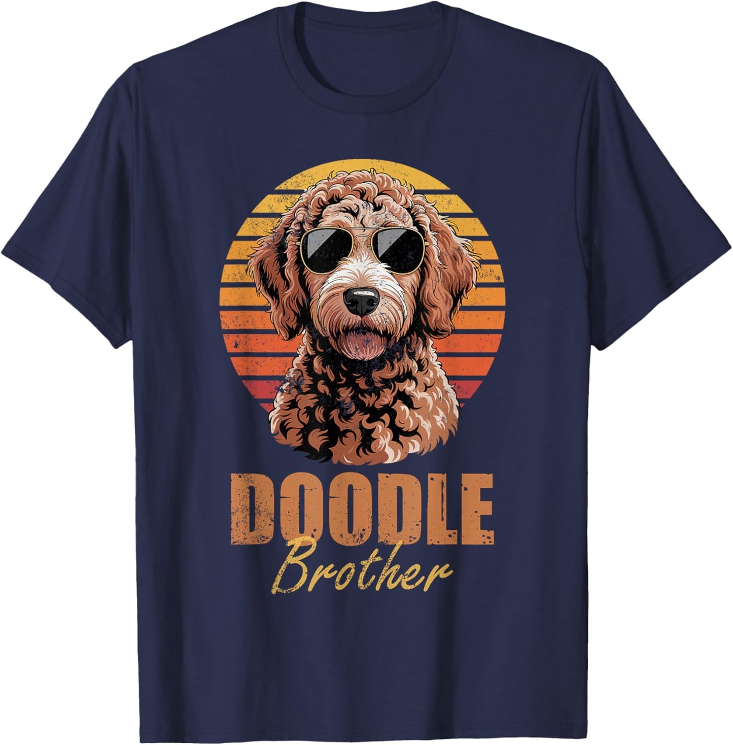Cool Retro Doodle Brother Funny Vintage Dog Lover T-Shirt - T-Shirt | Navy