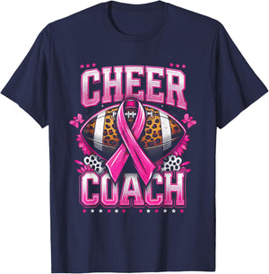 Football Cheer Coach Pink Ribbon Breast Cancer Awareness T-Shirt - T-Shirt | Navy