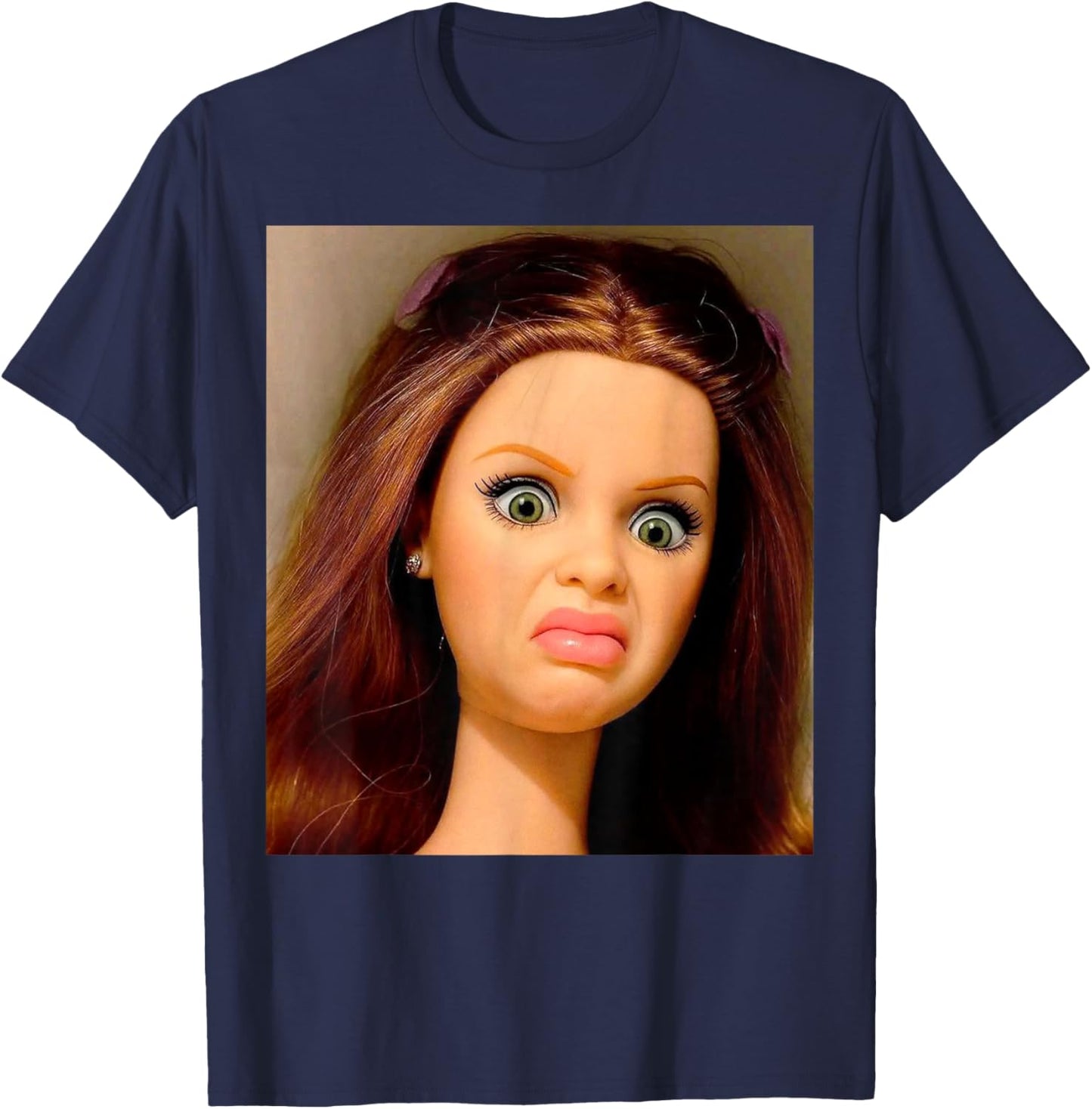Funny Disgusting Doll face Meme Y2K Hilarious Sarcastic Gift T-Shirt - T-Shirt | Navy