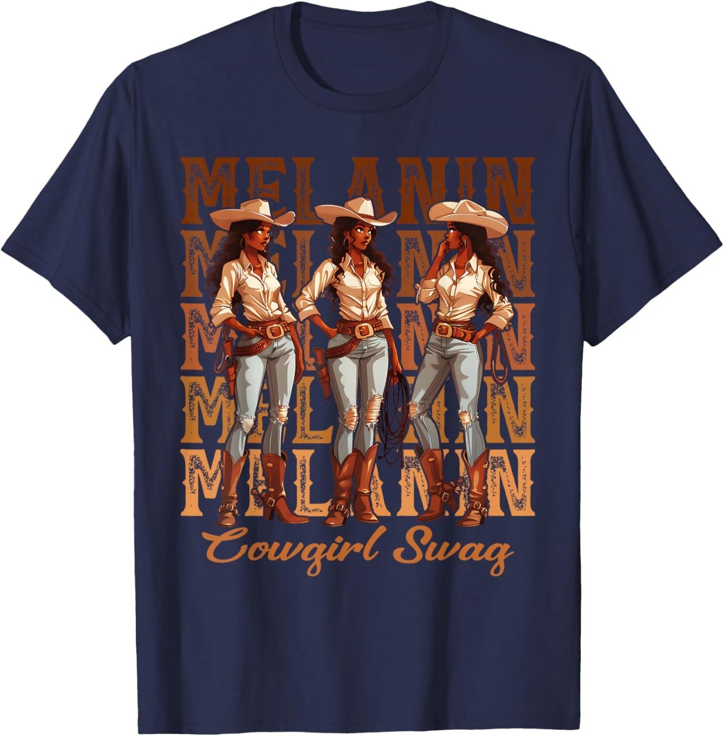 Women African Melanin Cowgirl Swag Black History Month Girls T-Shirt - T-Shirt | Navy