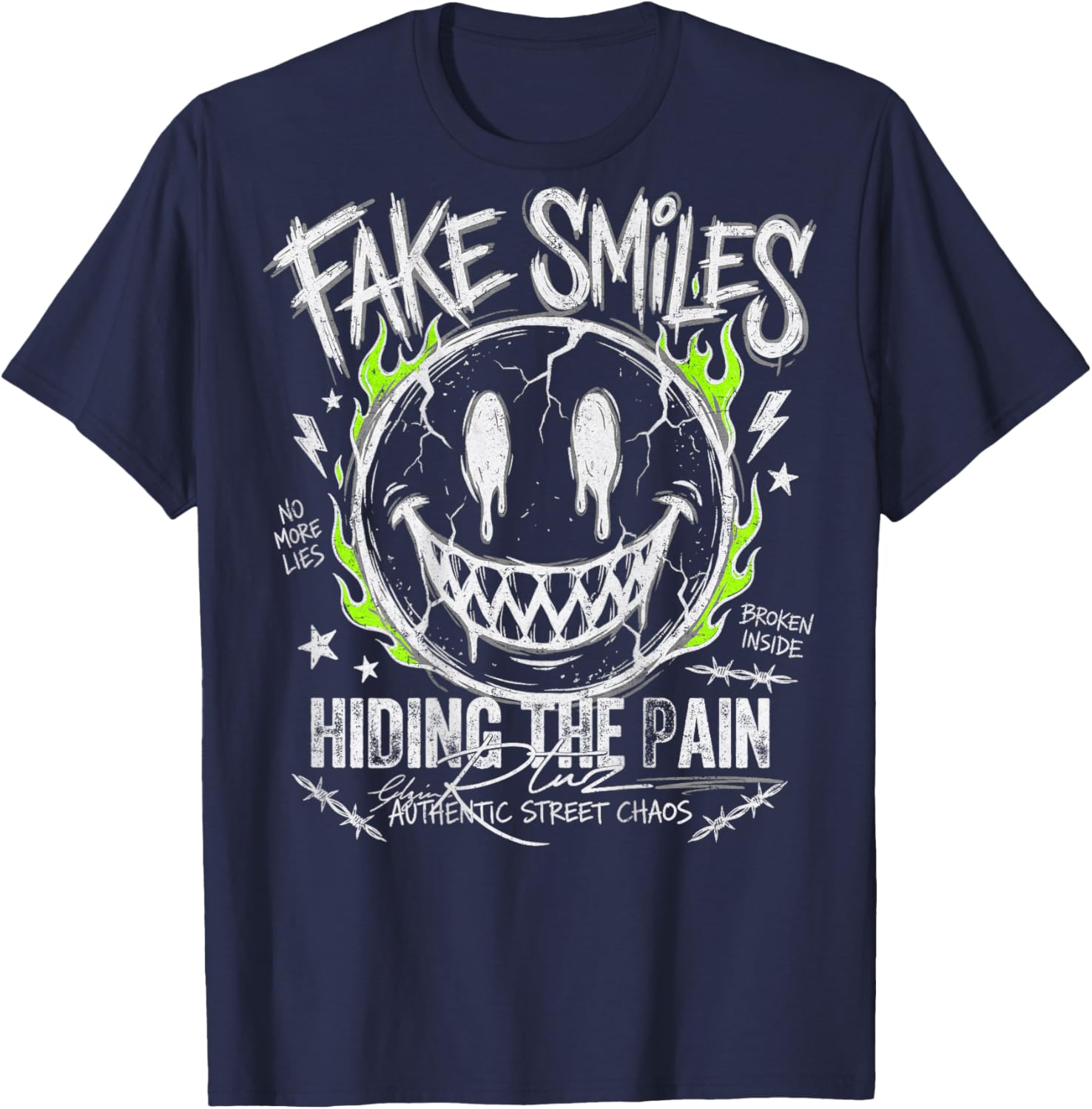 Backprint Streetwear Fashion Women's Men's Retro Smile T-Shirt - T-Shirt | Navy
