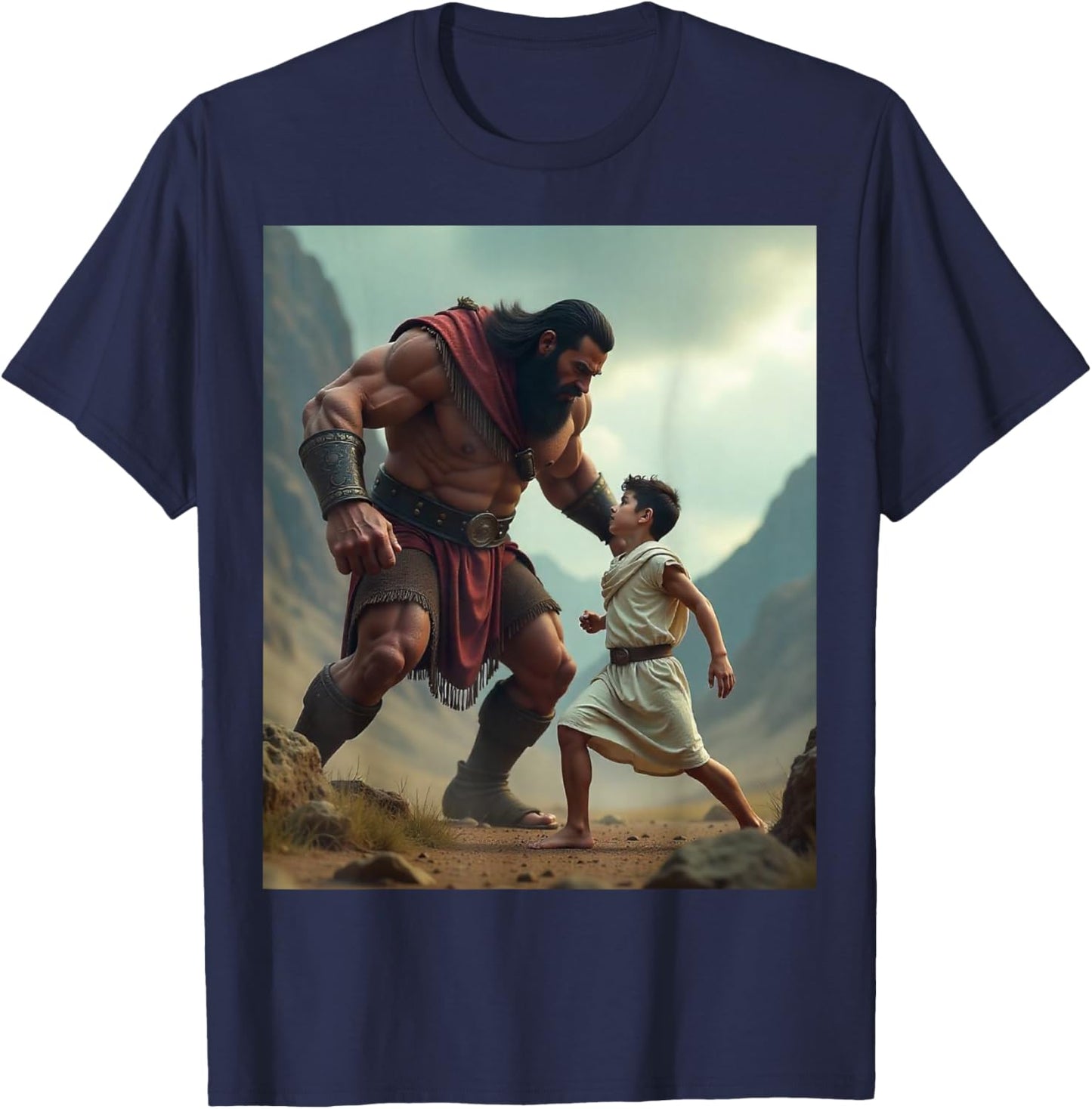 David and Goliath Bible Book of Samuel King David T-Shirt - T-Shirt | Navy