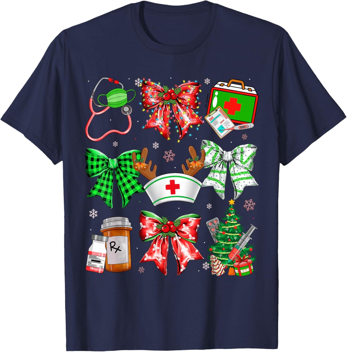 Nurse Coquette Bow Stethoscope Christmas Nursing Xmas PJs T-Shirt - T-Shirt | Navy