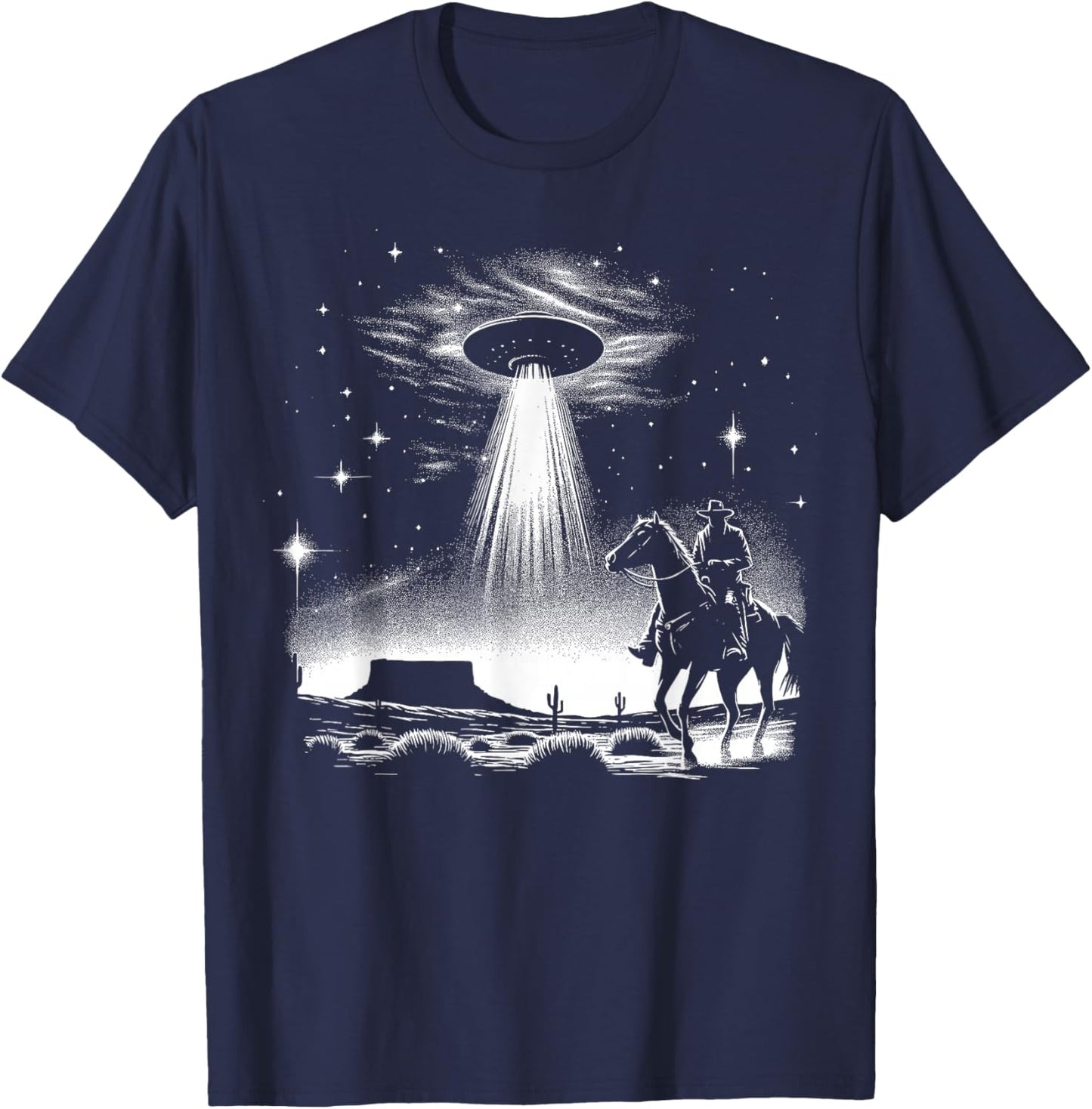 Retro Cowboy UFO Desert Encounter Vintage Sci-Fi T-Shirt - T-Shirt | Navy