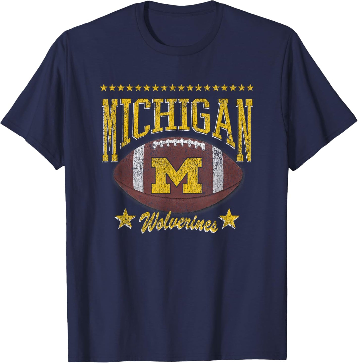 Michigan Wolverines Football Vintage Stars Navy T-Shirt - T-Shirt | Navy