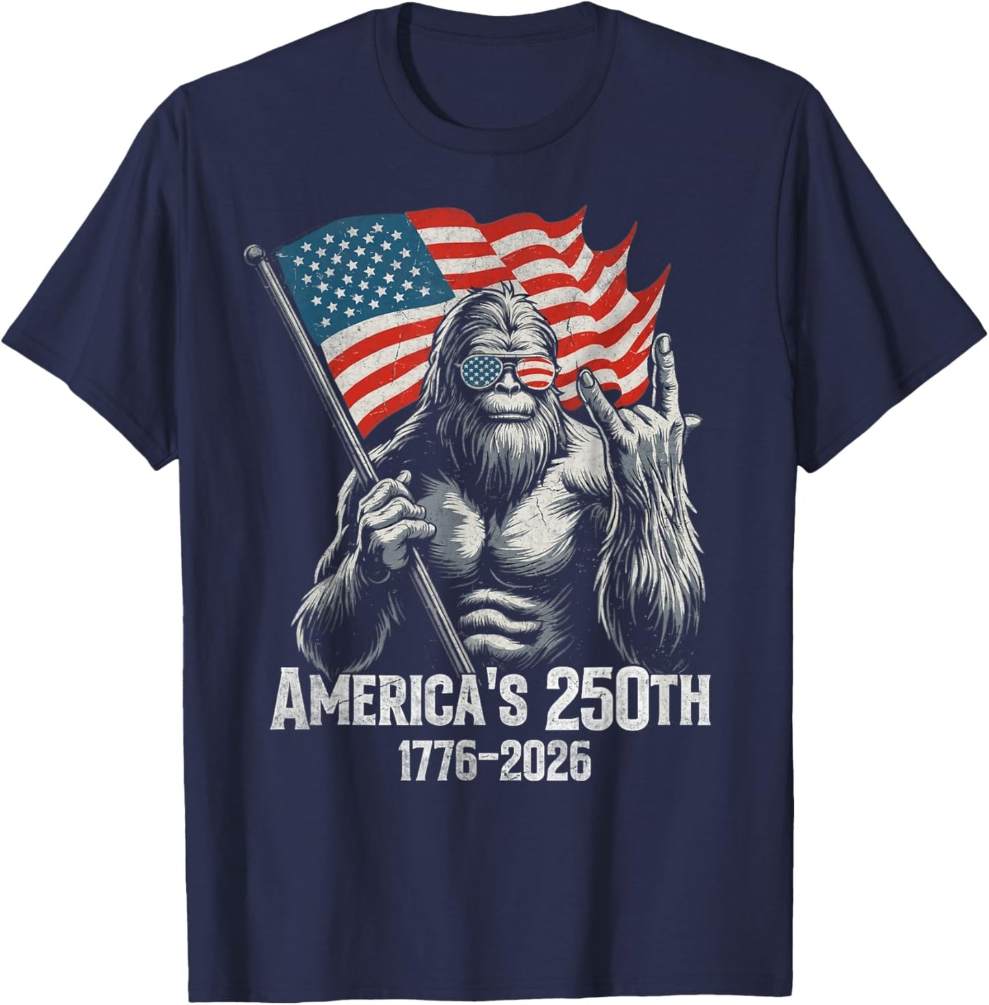 Bigfoot 250th Anniversary American Flag Patriotic 1776 2026 T-Shirt - T-Shirt | Navy
