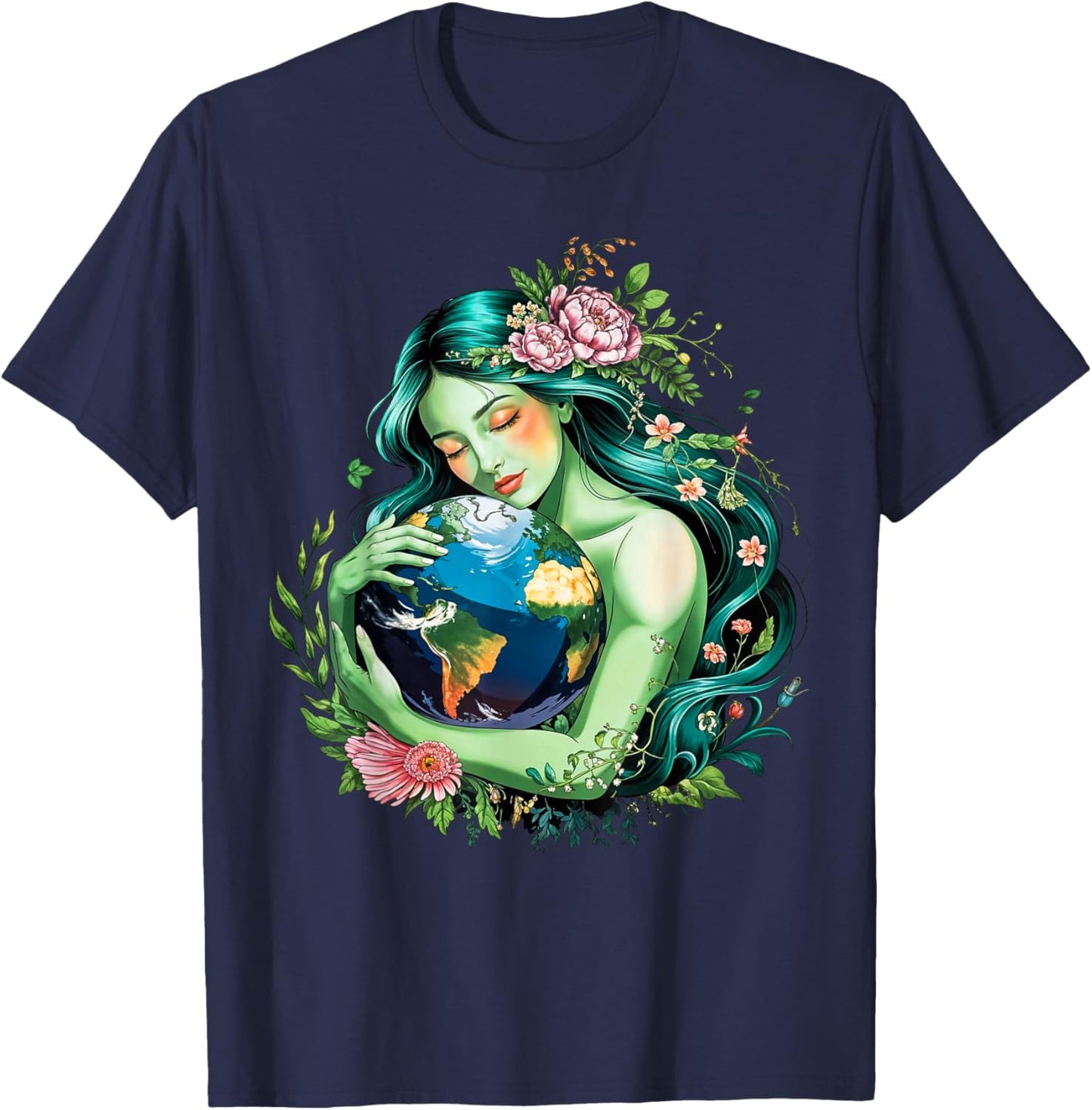 Mother Earth Hugging Planet Cool Earth Day Save Our Planet T-Shirt - T-Shirt | Navy