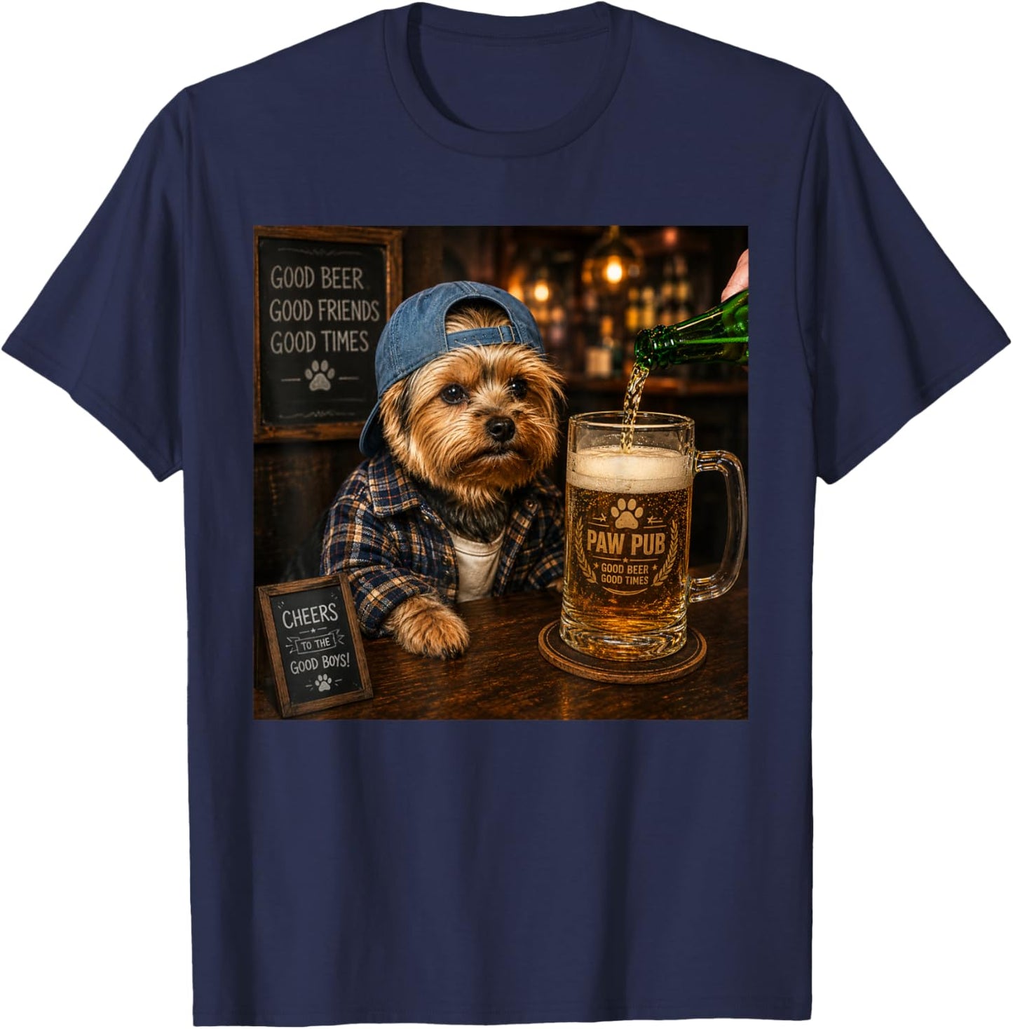 Yorkie Drinking Beer Shirt Funny Dog Yorkie Drinking Beer T-Shirt - T-Shirt | Navy