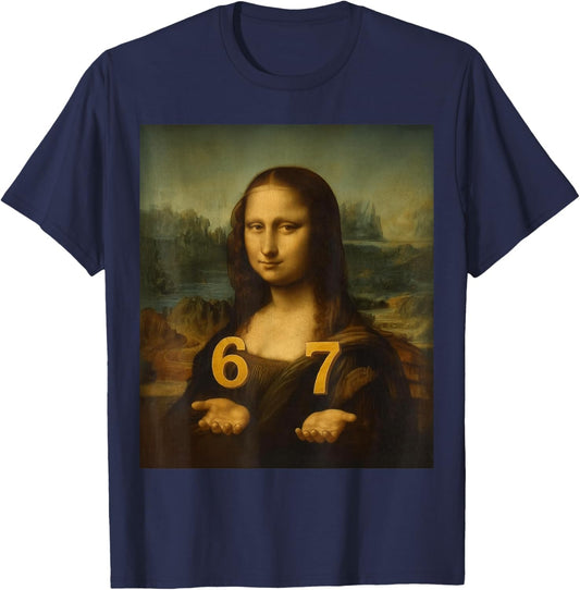 6 7 Six Seven Meme 67 Funny Mona Lisa Gen Z Alpha-Slang T-Shirt - T-Shirt | Navy
