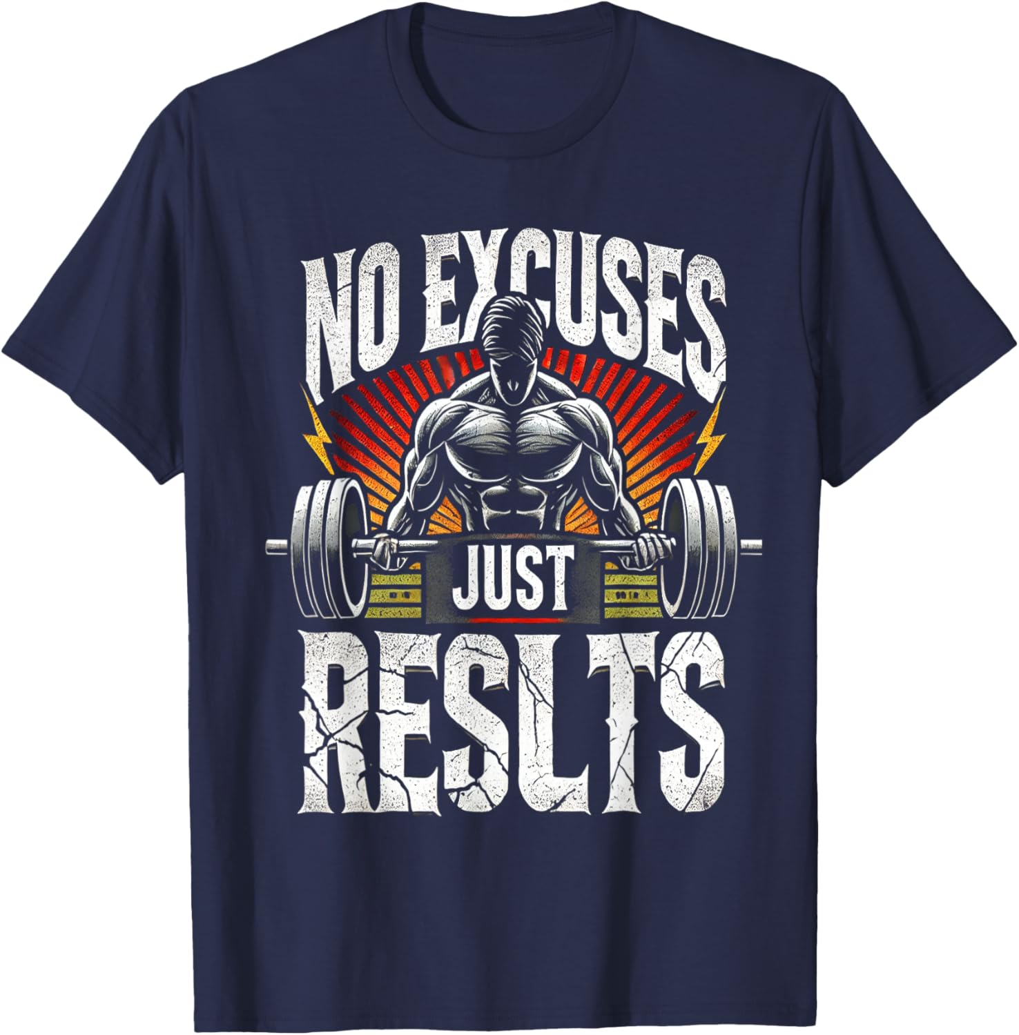 No Excuses Just Results - Gym Motivation Workout Quote T-Shirt - T-Shirt | Navy