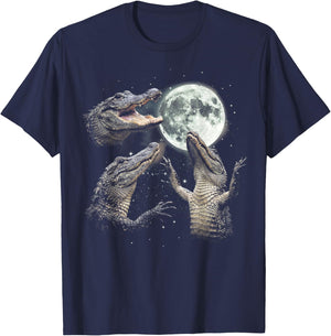 Funny Alligator Howling at Moon Vintage 90s Graphic T-Shirt - T-Shirt | Navy