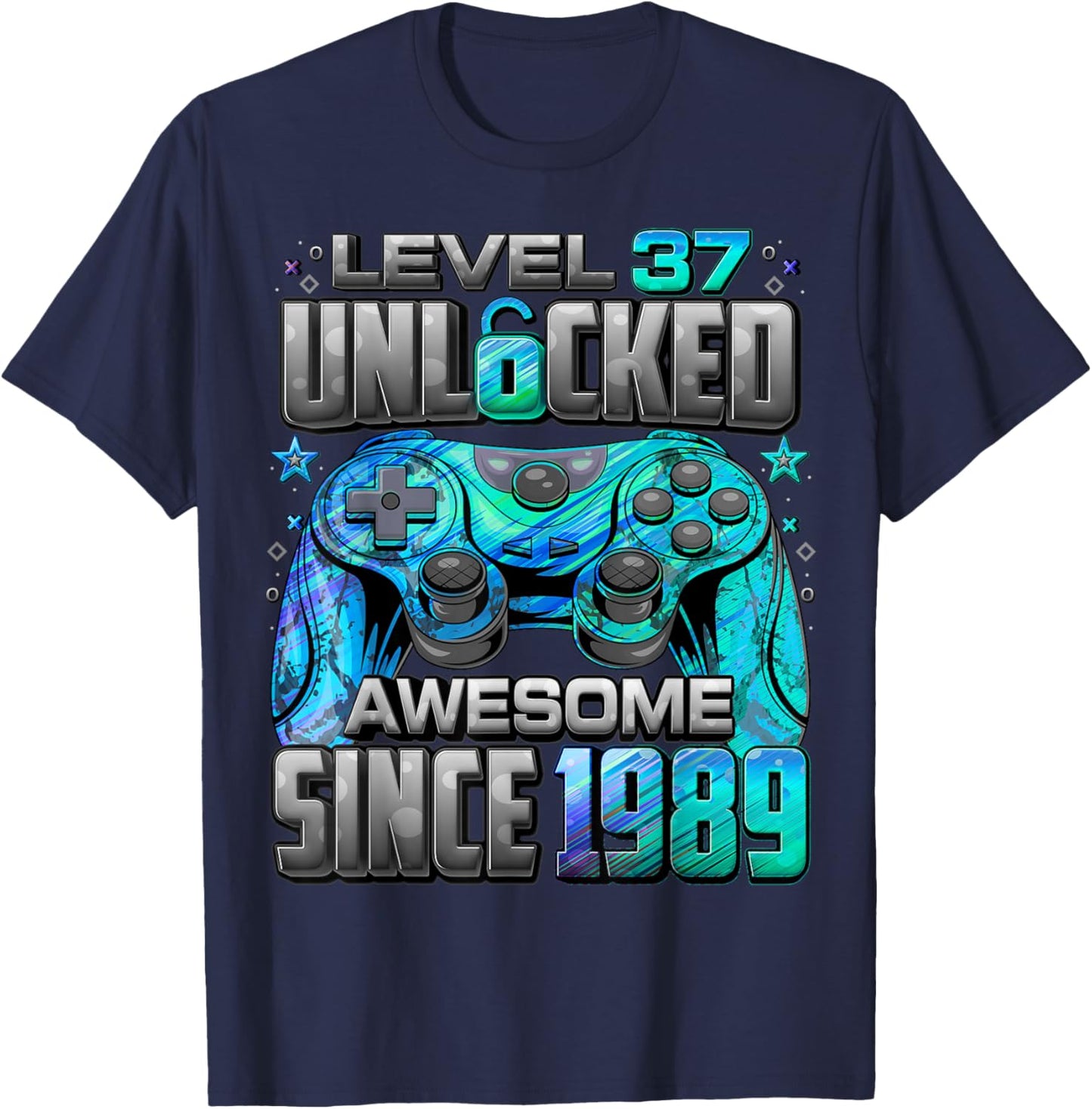 Level 37 Unlocked Awesome Since 1989 37th Birthday Gaming T-Shirt - T-Shirt | Navy