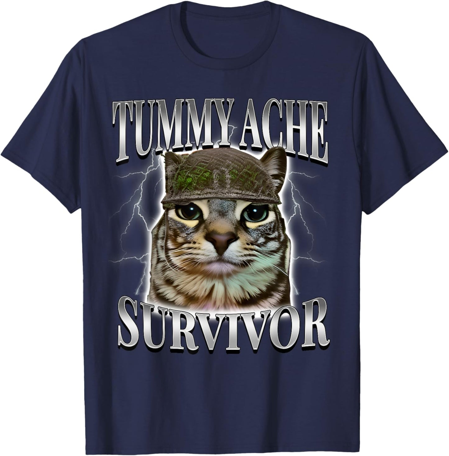 Tummy Ache Survivor Cat Meme Funny Saying Cats Animals T-Shirt - T-Shirt | Navy