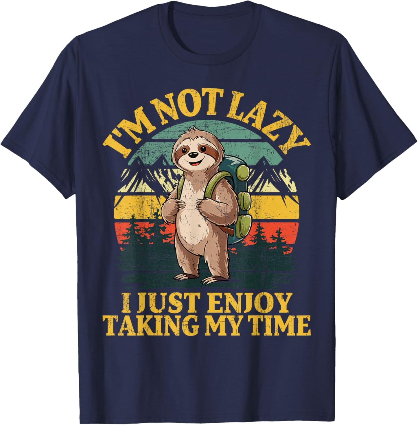 Funny Sloth Hiking Lazy Hiker Outdoors T-Shirt - T-Shirt | Navy