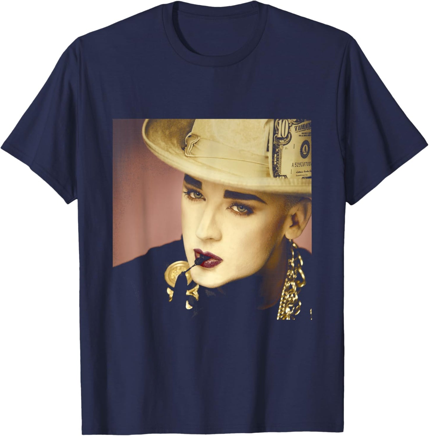 Boy George of Culture Club Dollar Hat by Simon Fowler T-Shirt - T-Shirt | Navy