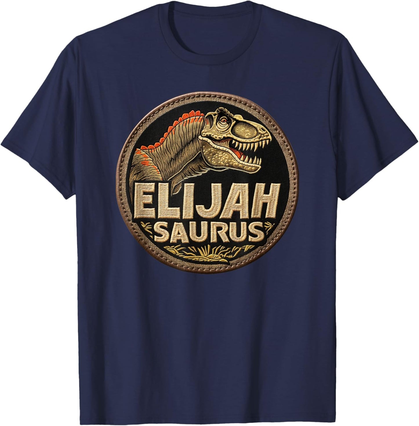 Elijah Saurus Funny Personalized Dinosaur T Rex Boys Name T-Shirt - T-Shirt | Navy