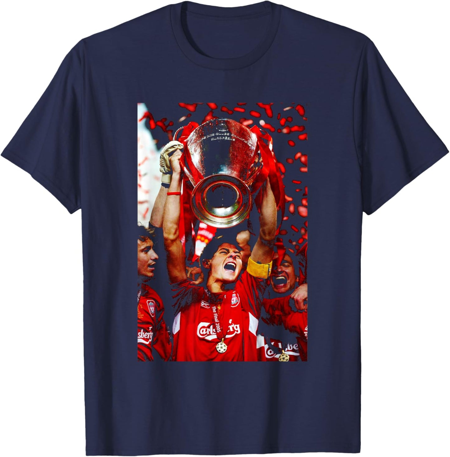 Steven Gerrard Lifts Trophy Liverpool Football World Cup T-Shirt - T-Shirt | Navy