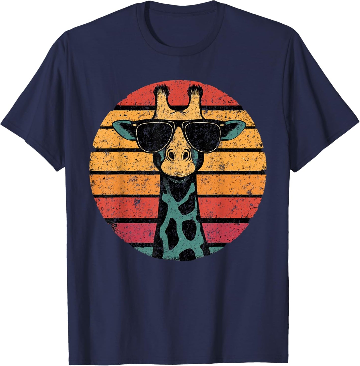 Giraffe Vintage Sunglasses Funny T-Shirt - T-Shirt | Navy