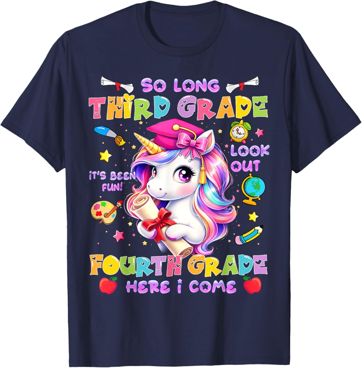 So Long 3rd Grade Look Out 4th Grade Unicorn Last Day School T-Shirt - T-Shirt | Navy