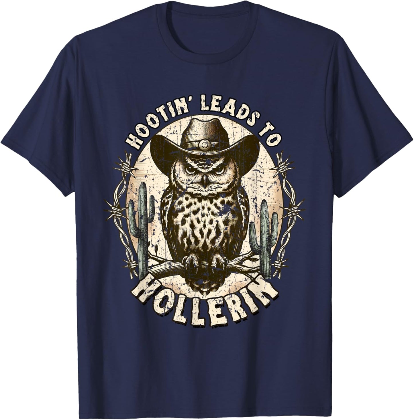 Hootin' Leads To Hollerin' Groovy T-Shirt - T-Shirt | Navy