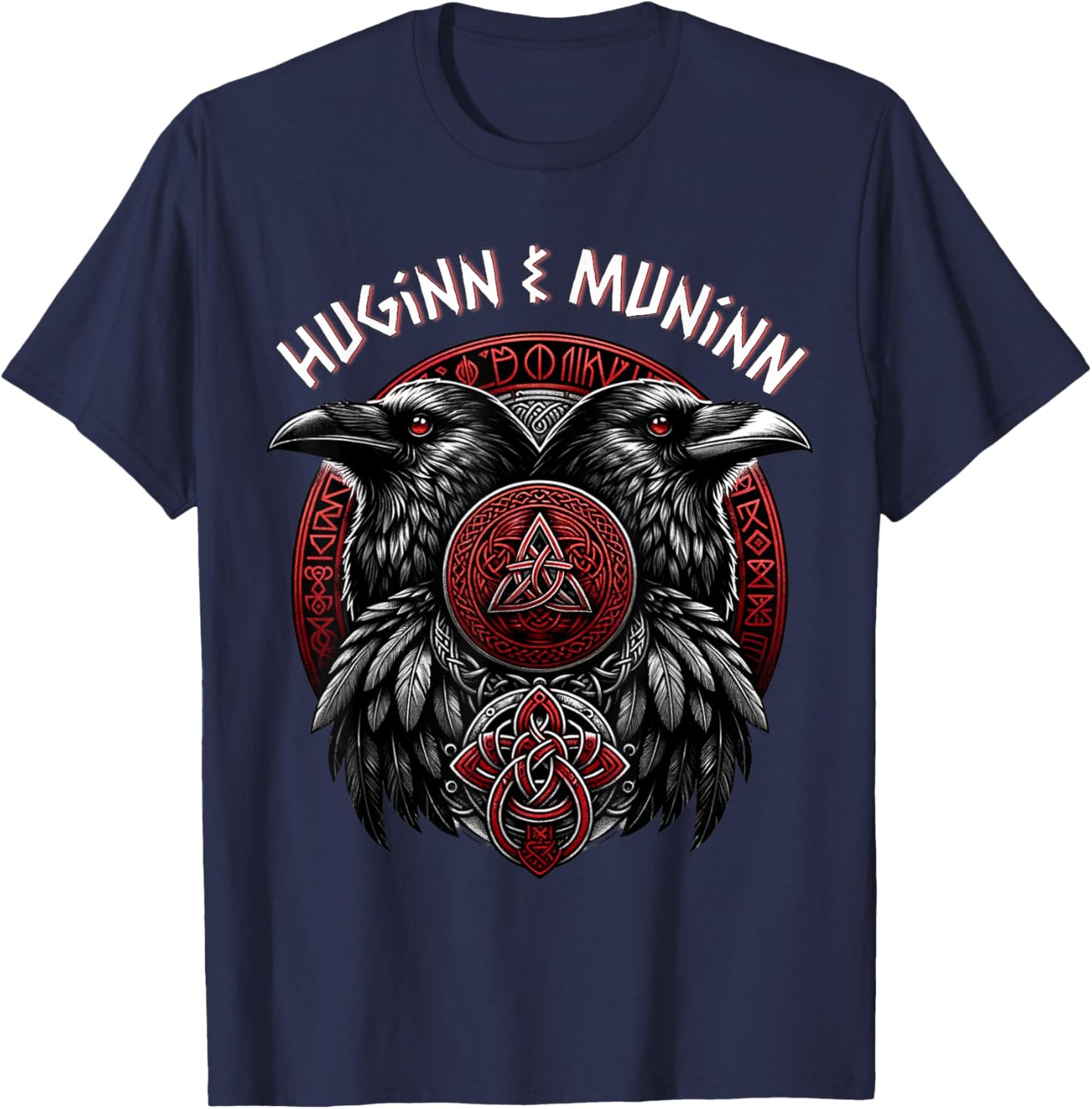 Odin Ravens Huginn & Muninn Vegvisir Norse Vikings Myth T-Shirt - T-Shirt | Navy