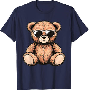 Cool Teddy Bear Men Women Kids Casual Cute Funny Graphic T-Shirt - T-Shirt | Navy