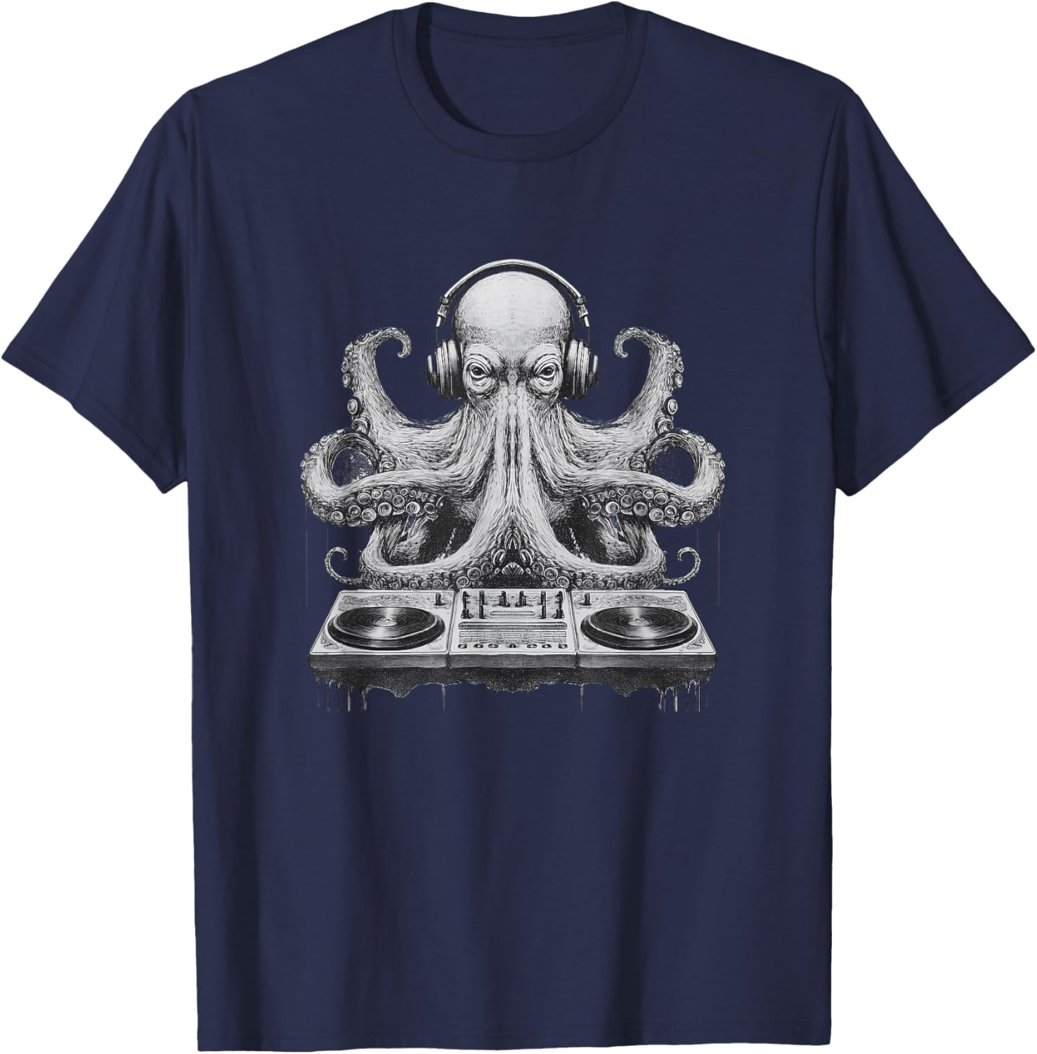 Octopus DJ Partying Kraken Tentacles Rave Festival Party T-Shirt - T-Shirt | Navy