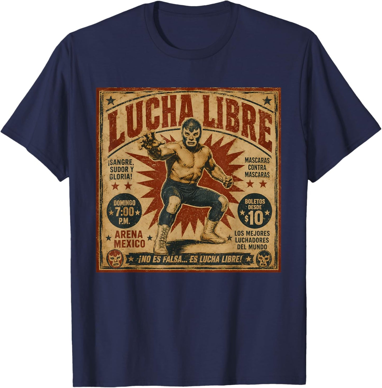 Vintage Lucha Libre Mexican Wrestling Arena Poster Art T-Shirt - T-Shirt | Navy