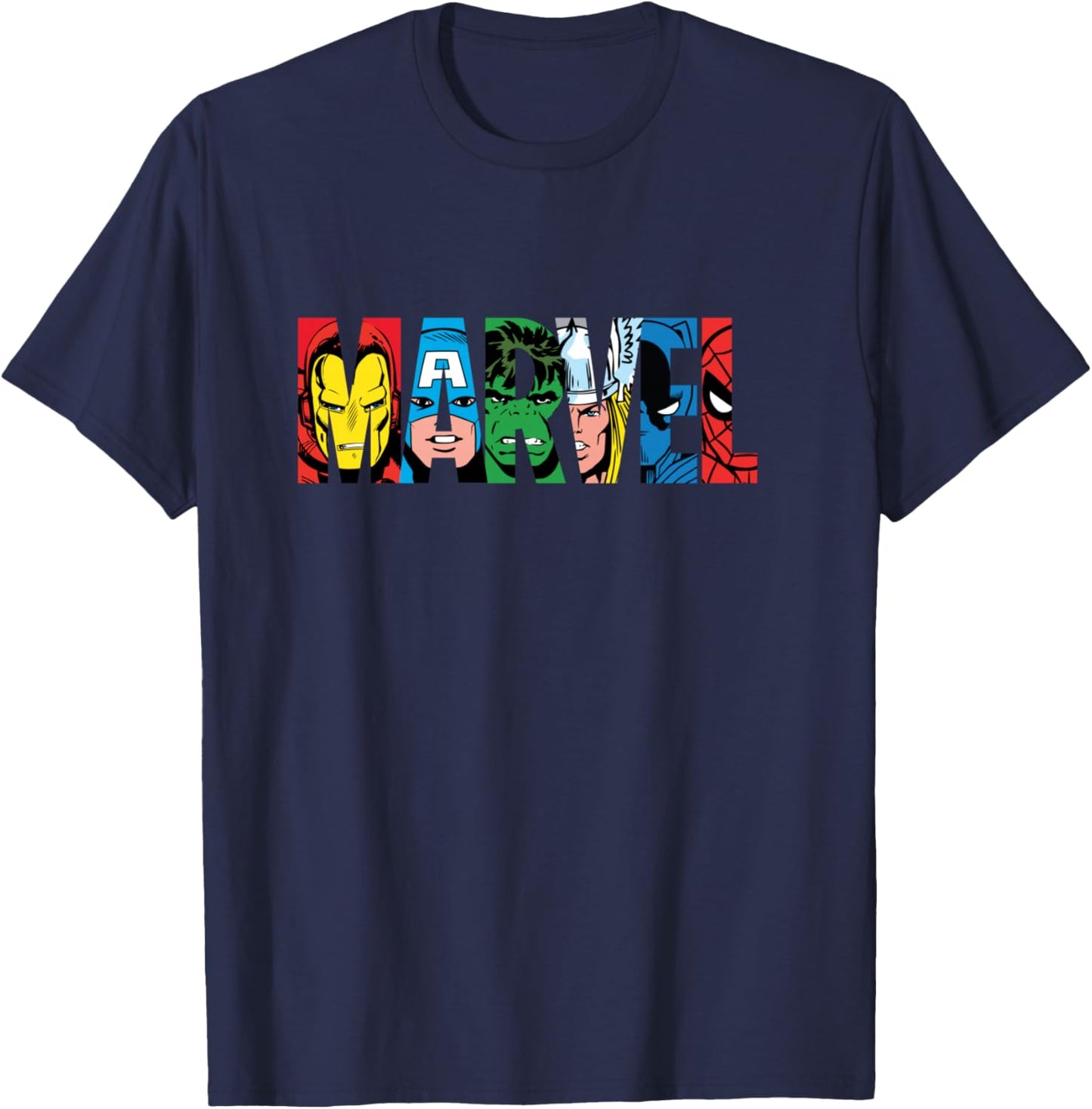 Marvel Classic Avengers & Spider-Man Retro Comic Art Logo T-Shirt - T-Shirt | Navy