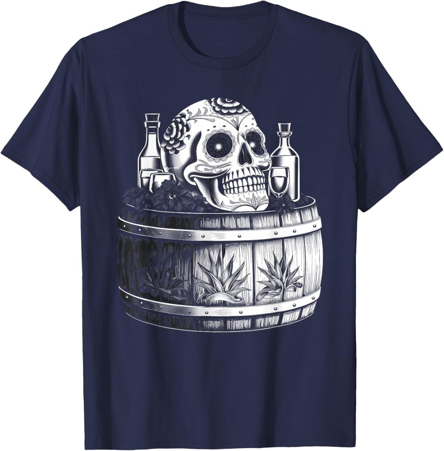 Mexico Vintage Skeleton Tequila Dia De Los Muertos Mexican T-Shirt - T-Shirt | Navy