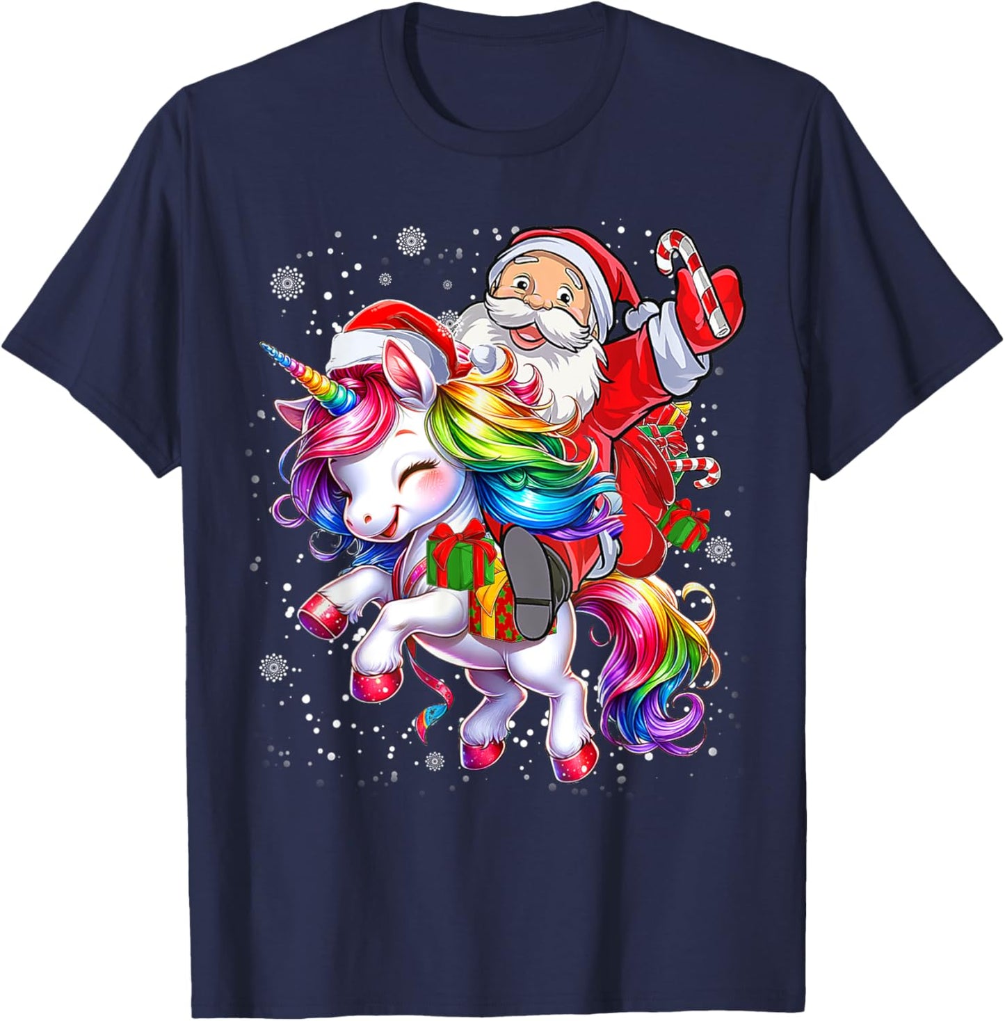 Cute Unicorn Christmas Girls Kids Women Santa Unicorn Xmas T-Shirt - T-Shirt | Navy